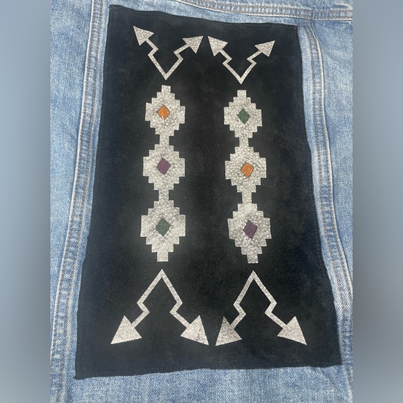 Vintage SFR Santa Fe Creation Denim Jacket with Suede & Aztec Patch - Picture 7 of 10